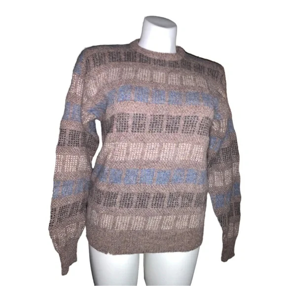 Vintage Michael Jordan Men’s Wool Sweater L Brown Blue Checked Knit Pullover
